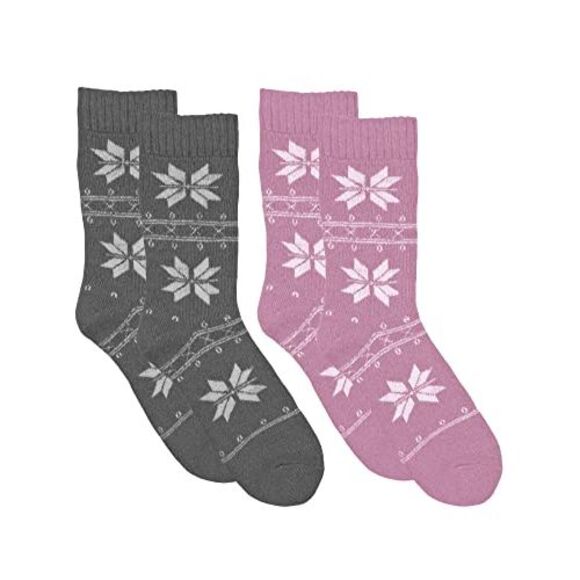 Womens Lavender & Gray 2-Pack Snowflake Winter Knit Lambs Wool Socks - Picture 2 of 3